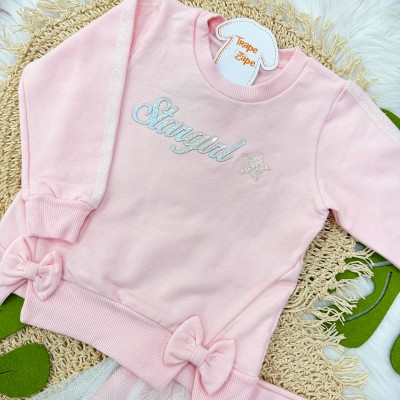 Conj. Blusa de Moletom Stargirl e Saia Tule - Rosa